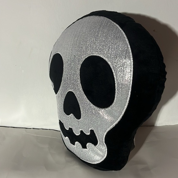 Halloween Black & Silver Skull Pillow 14”H x 13”W - Picture 2 of 5